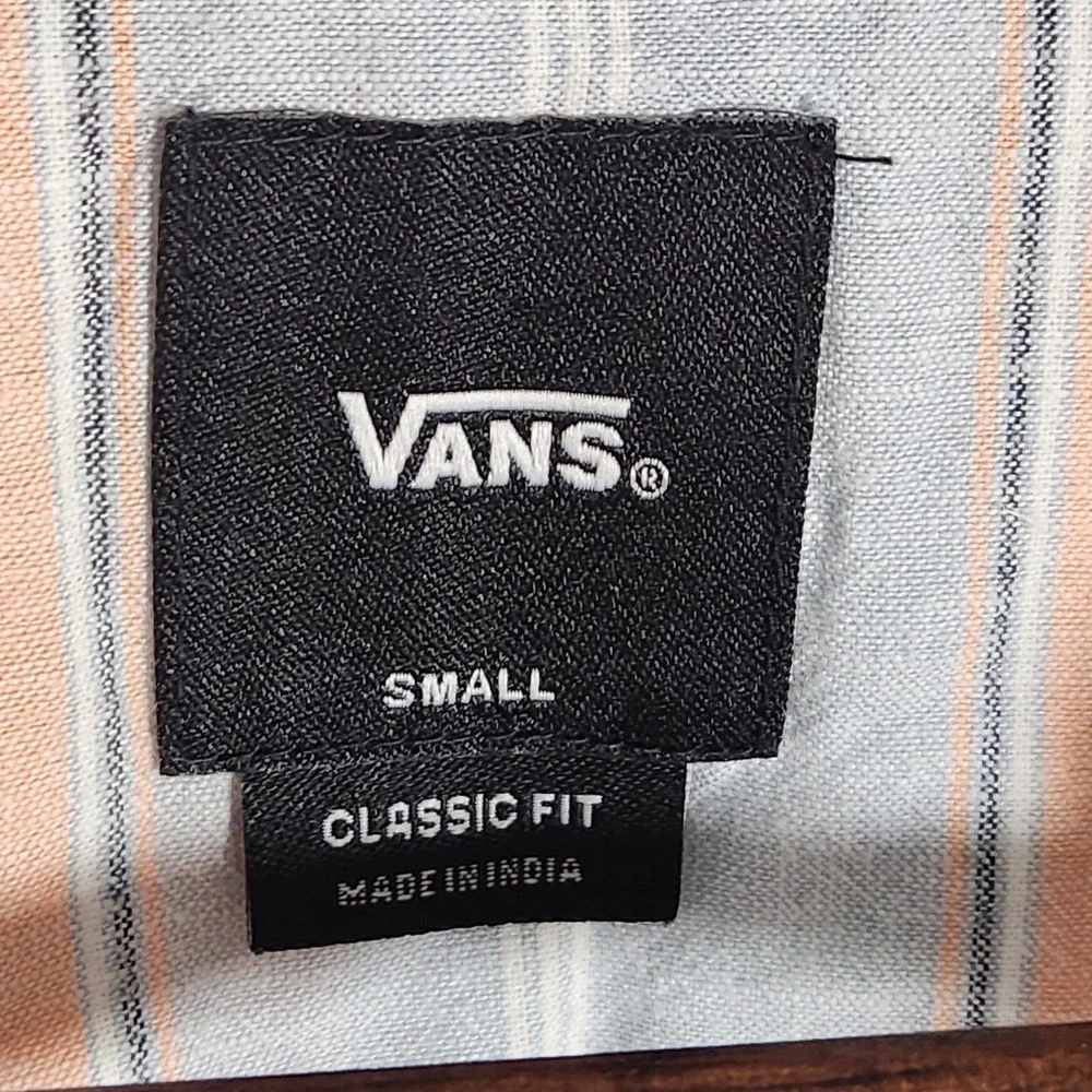Vans Classic Fit Peach Blue Cabana Striped Short Sleeve Button Up Shirt Size S - Picture 7 of 8